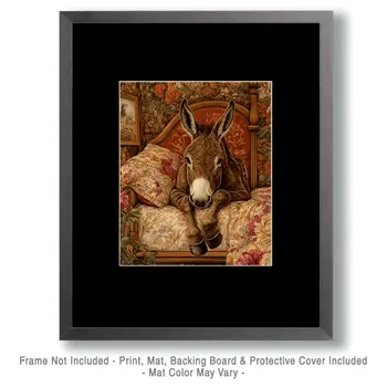 Donkey on Bed - Bedroom Art Prints – 8″x10″ Artwork in 11″x14″ Mat