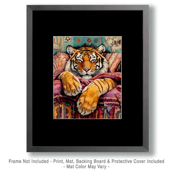 Tiger in Bed - Bedroom Art Prints – 8″x10″ Artwork in 11″x14″ Mat