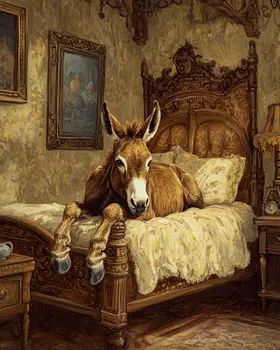 Donkey Relaxing in Bed - Bedroom Art Prints – 8″x10″ Artwork in 11″x14″ Mat