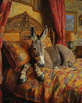 Donkey Lounging in Bed - Bedroom Art Prints – 8″x10″ Artwork in 11″x14″ Mat