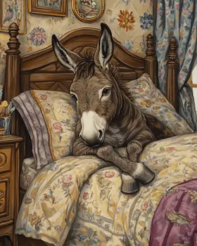 Donkey Sleeping in Bed - Bedroom Art Prints – 8″x10″ Artwork in 11″x14″ Mat