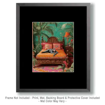 Monkey Laying on Bed - Bedroom Art Prints – 8″x10″ Artwork in 11″x14″ Mat