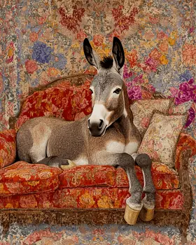 Donkey on Chaise Lounge - Bedroom Art Prints – 8″x10″ Artwork in 11″x14″ Mat
