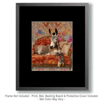 Donkey on Chaise Lounge - Bedroom Art Prints – 8″x10″ Artwork in 11″x14″ Mat