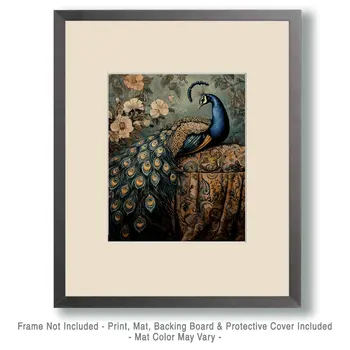 Peacock Still-Life - Bedroom Art Prints – 8″x10″ Artwork in 11″x14″ Mat