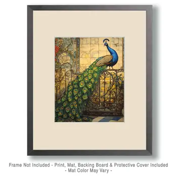 Vintage Peacock - Bedroom Art Prints – 8″x10″ Artwork in 11″x14″ Mat