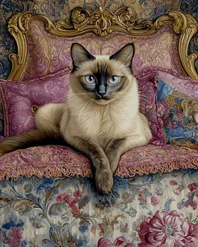 Siamese Cat in Bed - Bedroom Art Prints – 8″x10″ Artwork in 11″x14″ Mat