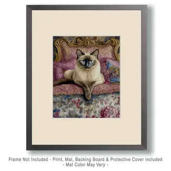 Siamese Cat in Bed - Bedroom Art Prints – 8″x10″ Artwork in 11″x14″ Mat
