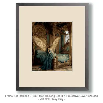 Fairy Sitting on Bed - Bedroom Art Prints – 8″x10″ Artwork in 11″x14″ Mat
