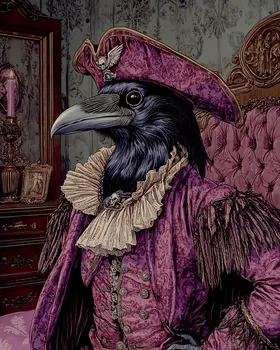 Pirate Raven on Lounge Chair - Bedroom Art Prints – 8″x10″ Artwork in 11″x14″ Mat