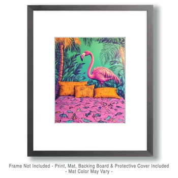Pink Flamingo Wall - Bedroom Art Prints – 8″x10″ Artwork in 11″x14″ Mat
