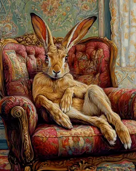 Jackrabbit Lounging in Chair - Bedroom Art Prints – 8″x10″ Artwork in 11″x14″ Mat