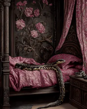 Snake on Purple Bed - Bedroom Art Prints – 8″x10″ Artwork in 11″x14″ Mat