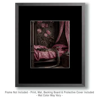 Snake on Purple Bed - Bedroom Art Prints – 8″x10″ Artwork in 11″x14″ Mat
