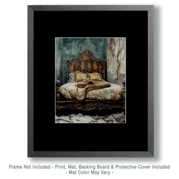 Snake on Bed - Bedroom Art Prints – 8″x10″ Artwork in 11″x14″ Mat