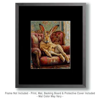 Jackrabbit Lounging in Chair - Bedroom Art Prints – 8″x10″ Artwork in 11″x14″ Mat