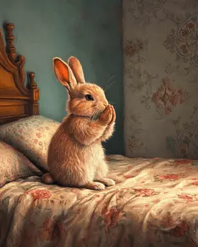 Bunny Praying - Bedroom Art Prints – 8″x10″ Artwork in 11″x14″ Mat