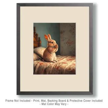 Bunny Praying - Bedroom Art Prints – 8″x10″ Artwork in 11″x14″ Mat