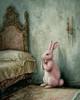 Rabbit Praying - Bedroom Art Prints – 8″x10″ Artwork in 11″x14″ Mat