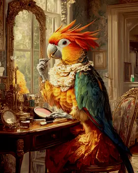 Parrot with Makeup - Bedroom Art Prints – 8″x10″ Artwork in 11″x14″ Mat