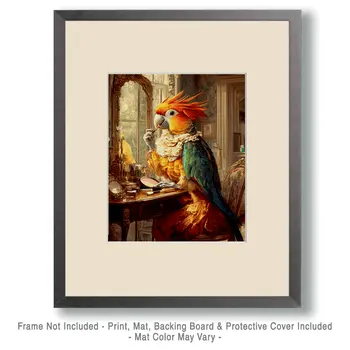 Parrot with Makeup - Bedroom Art Prints – 8″x10″ Artwork in 11″x14″ Mat