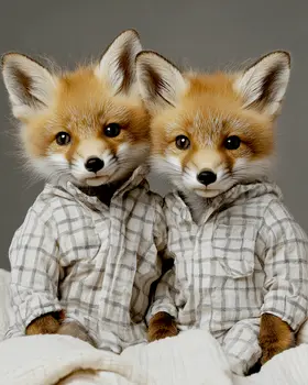 A Pair of Fox Cubs in Pajamas - Bedroom Art Prints – 8″x10″ Artwork in 11″x14″ Mat