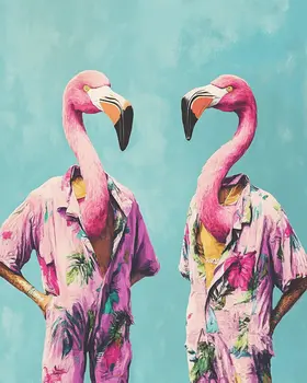 Two Flamingos in Pajamas - Bedroom Art Prints – 8″x10″ Artwork in 11″x14″ Mat
