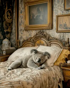 Koala in Bed - Bedroom Art Prints – 8″x10″ Artwork in 11″x14″ Mat