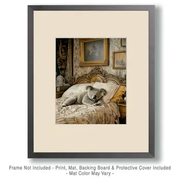 Koala in Bed - Bedroom Art Prints – 8″x10″ Artwork in 11″x14″ Mat