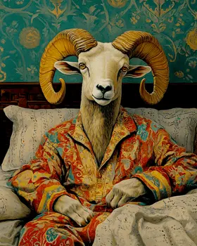 Ram in Bed - Bedroom Art Prints – 8″x10″ Artwork in 11″x14″ Mat