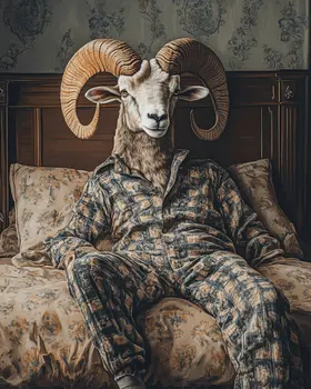 Ram Relaxing in Bed - Bedroom Art Prints – 8″x10″ Artwork in 11″x14″ Mat