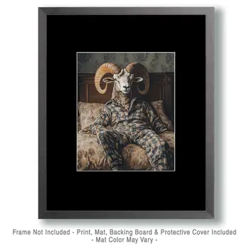 Ram Relaxing in Bed - Bedroom Art Prints – 8″x10″ Artwork in 11″x14″ Mat