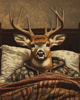 Buck in Bed - Bedroom Art Prints – 8″x10″ Artwork in 11″x14″ Mat