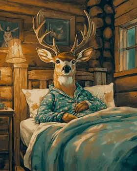 Buck Sitting in Bed - Bedroom Art Prints – 8″x10″ Artwork in 11″x14″ Mat