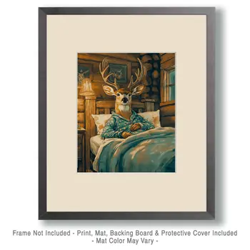 Buck Sitting in Bed - Bedroom Art Prints – 8″x10″ Artwork in 11″x14″ Mat