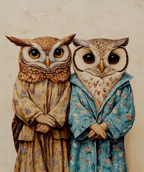 A Pair of Owls in Pajamas - Bedroom Art Prints – 8″x10″ Artwork in 11″x14″ Mat