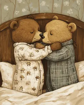 Two Bears in Bed - Bedroom Art Prints – 8″x10″ Artwork in 11″x14″ Mat