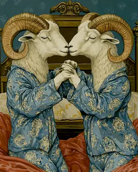 Two Rams in Pajamas - Bedroom Art Prints – 8″x10″ Artwork in 11″x14″ Mat