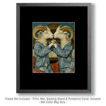Two Rams in Pajamas - Bedroom Art Prints – 8″x10″ Artwork in 11″x14″ Mat