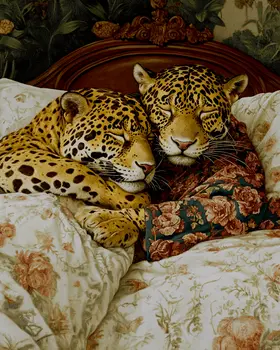 A Pair of Jaguars in Bed - Bedroom Art Prints – 8″x10″ Artwork in 11″x14″ Mat