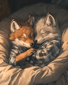 A Pair of Fox Kits in Bed - Bedroom Art Prints – 8″x10″ Artwork in 11″x14″ Mat