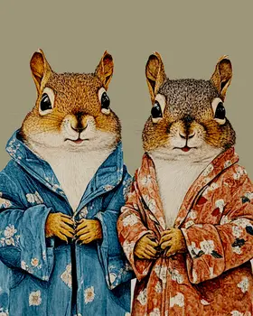Two Squirrels in Bed - Bedroom Art Prints – 8″x10″ Artwork in 11″x14″ Mat