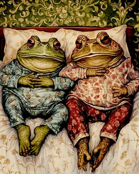 A Pair of Toads in Bed - Bedroom Art Prints – 8″x10″ Artwork in 11″x14″ Mat