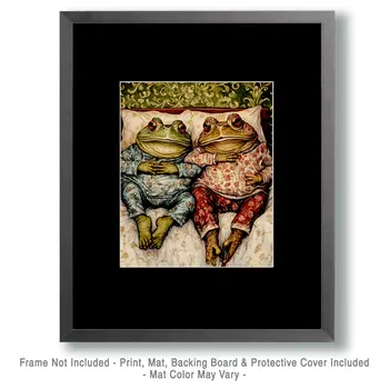 A Pair of Toads in Bed - Bedroom Art Prints – 8″x10″ Artwork in 11″x14″ Mat