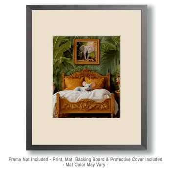 Mouse in Bed with Picture of Elephant - Bedroom Art Prints – 8″x10″ Artwork in 11″x14″ Mat