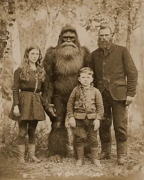 Family Portrait - Bigfoot and Sasquatch Wall Art Prints – 8″x10″ Artwork in 11″x14″ Mat
