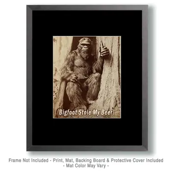 Stole My Beer - Bigfoot and Sasquatch Wall Art Prints – 8″x10″ Artwork in 11″x14″ Mat