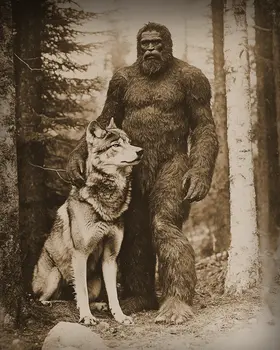 Wolf Companion - Bigfoot and Sasquatch Wall Art Prints – 8″x10″ Artwork in 11″x14″ Mat