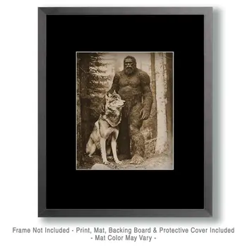 Wolf Companion - Bigfoot and Sasquatch Wall Art Prints – 8″x10″ Artwork in 11″x14″ Mat