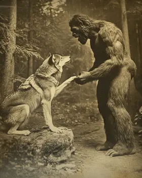 Pet Wolf - Bigfoot and Sasquatch Wall Art Prints – 8″x10″ Artwork in 11″x14″ Mat